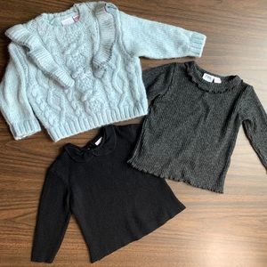 Zara Light Blue Cable Knit Sweater + Black & Charcoal Ribbed Tops Set